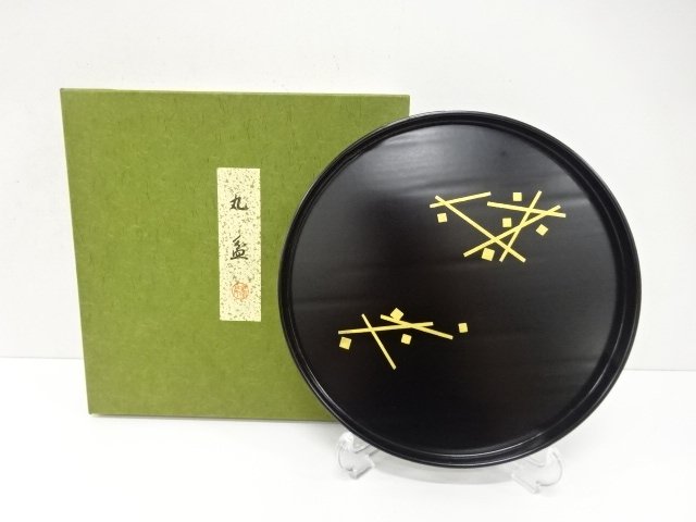 JAPANESE COLLECTIBLE / ROUND TRAY / LACQUERED / SCATTERING OF FOIL / M